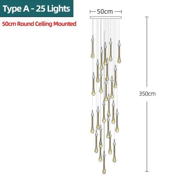 Gold Wassertropfen Kristall Anhänger LED Kronleuchter Beleuchtung