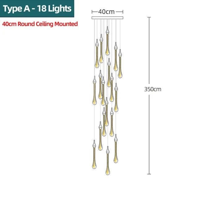 Gold Water Drop Crystal Pendant LED Chandelier Lighting