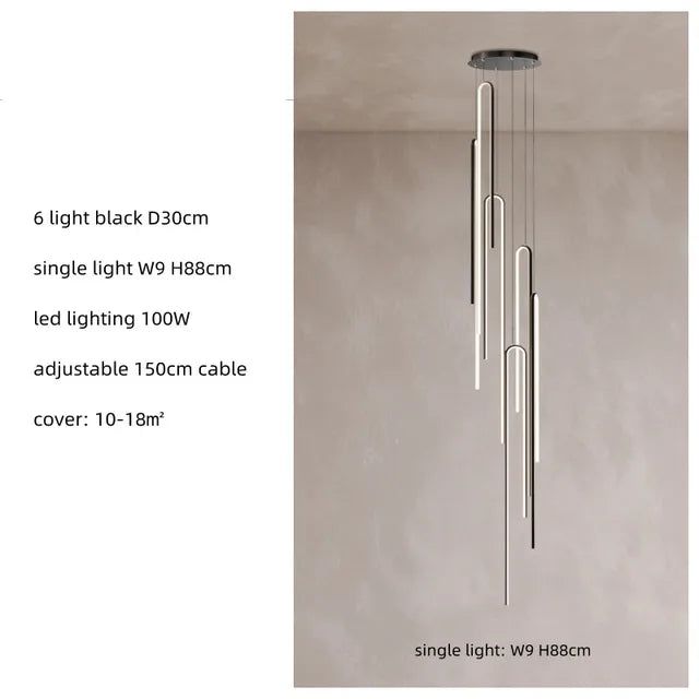 Hooked Bars Linear Staircase Chandelier Lighting