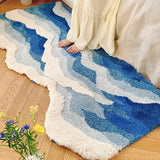 Ocean Wave Fluffy Blue Lines Rug