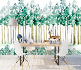 Pastel Greens: Forest Trees Wallpaper Murals