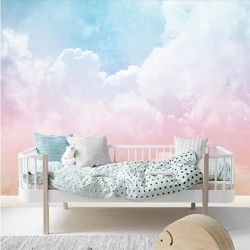 Pink and Blue Clouds Nursery Wallpaper