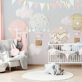 Pinkish Sky with Air Balloons Nursery Wallpaper