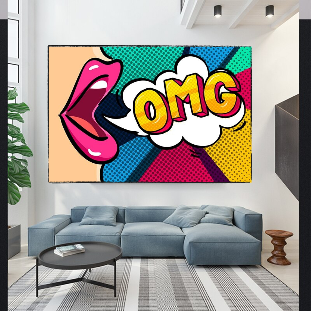 Pop Art Comic WOW OMG Pink Lips Leinwand-Wandkunst