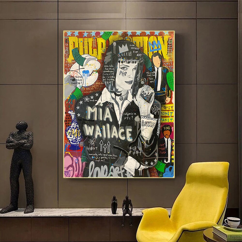 Pulp Fiction Mia Wallace Painting Character Graffiti Canvas Painting Poster