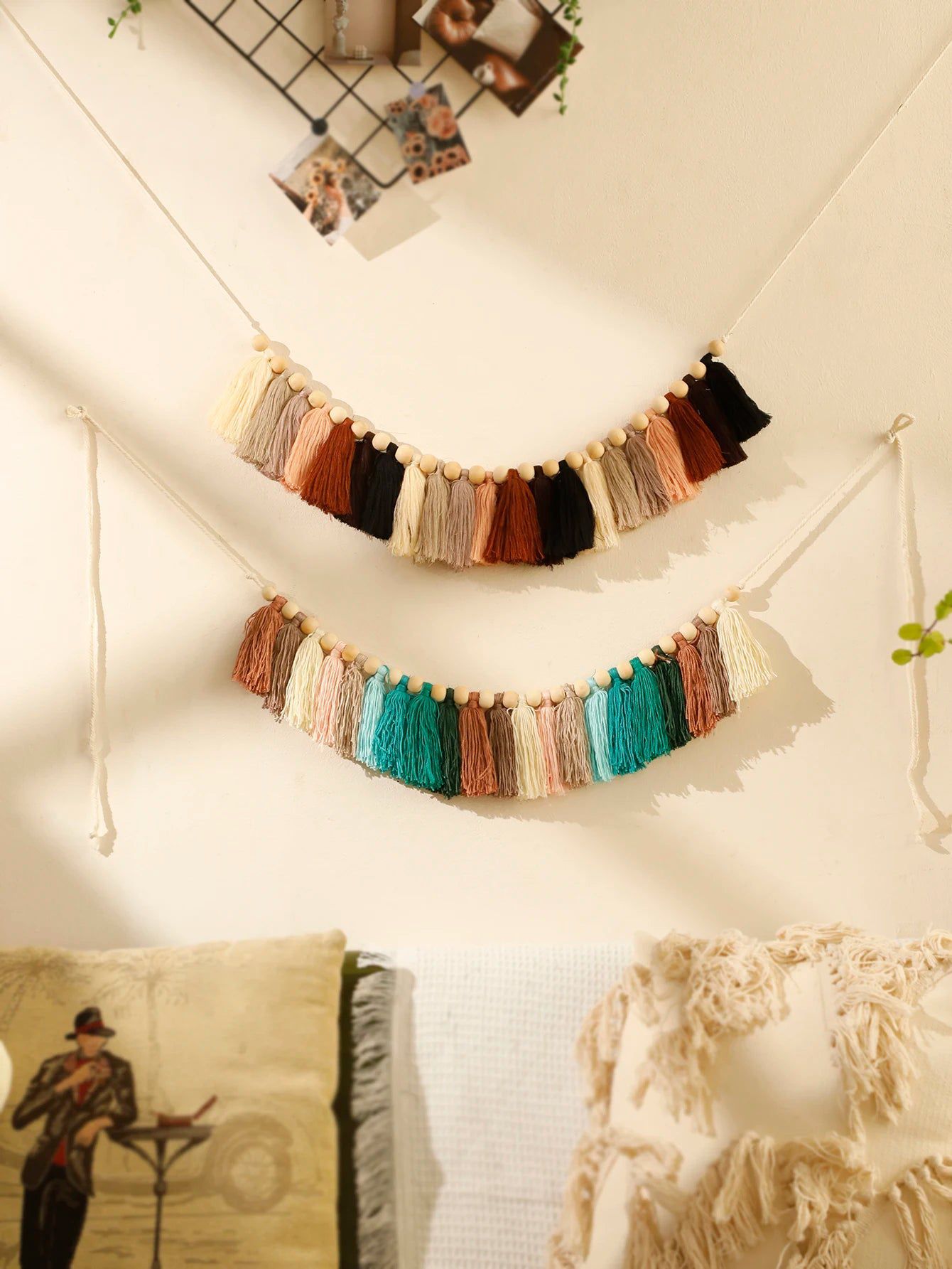 Rainbow Macrame Tassels in a Row