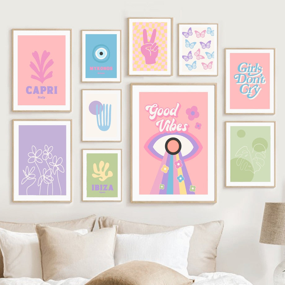 Retro Groovy Leaf Matisse Pastel Pink Prints And Poster Canvas Wall Art