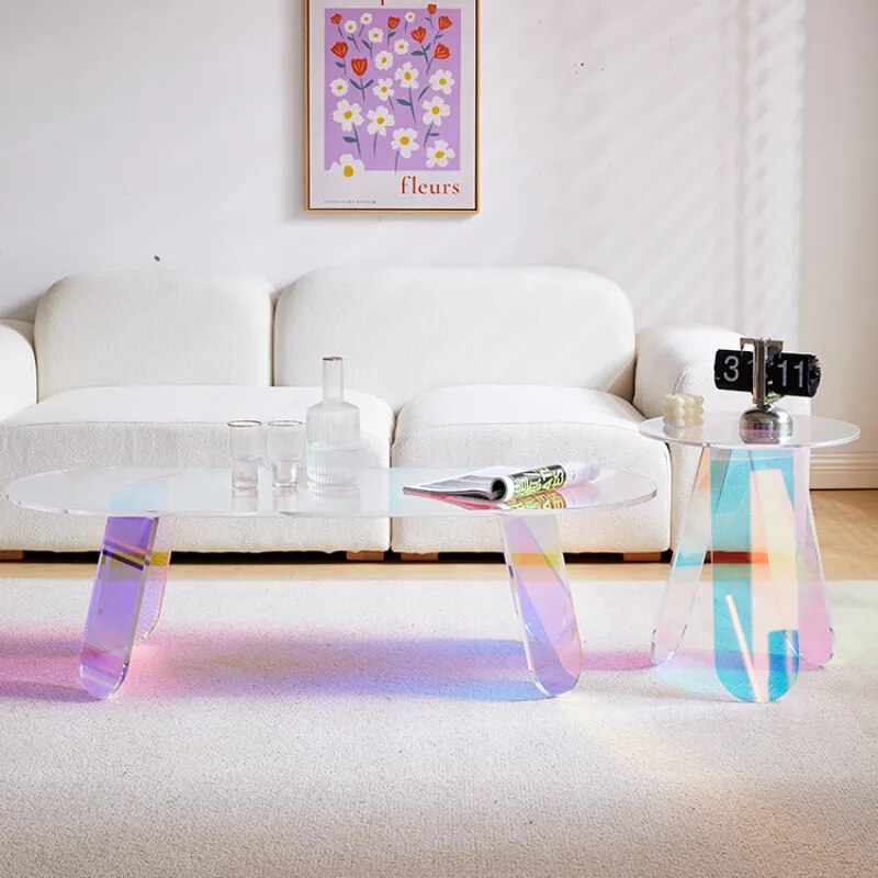 Round Acrylic Rainbow Coffee Tables Set