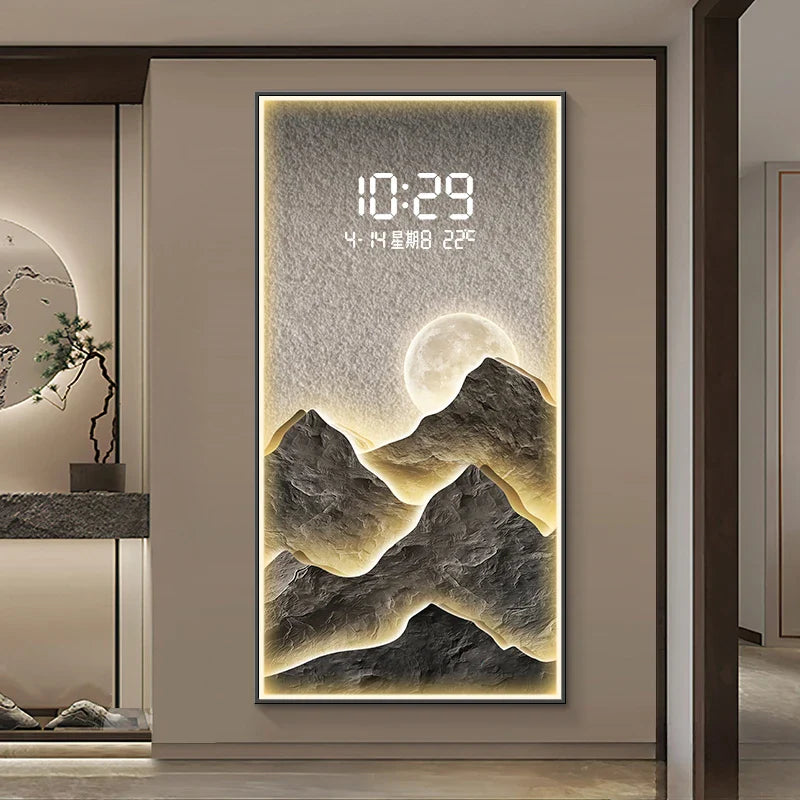 Digitale Wanduhr mit Berglandschaft