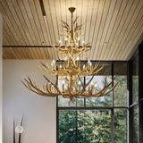 Lustre en chêne véritable de style bois de cerf