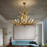 Lustre en chêne véritable de style bois de cerf