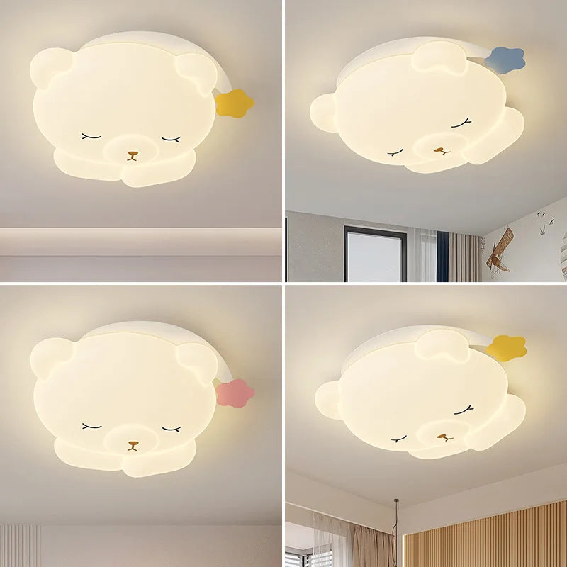 Plafonnier ours endormi dans un bonnet de lune pour chambre d'enfant