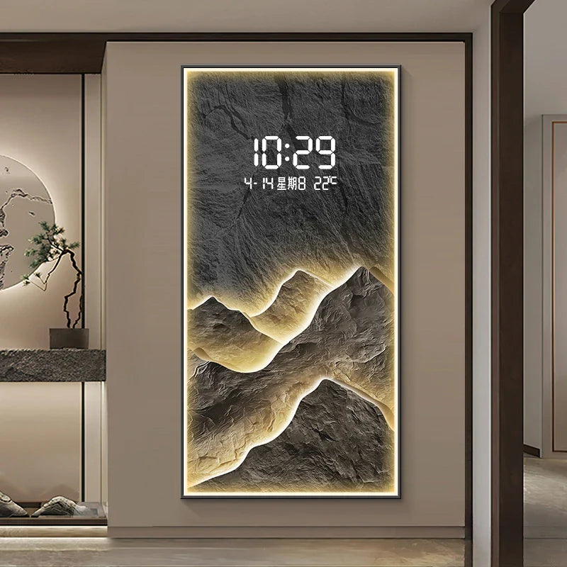 Digitale Wanduhr mit Berglandschaft