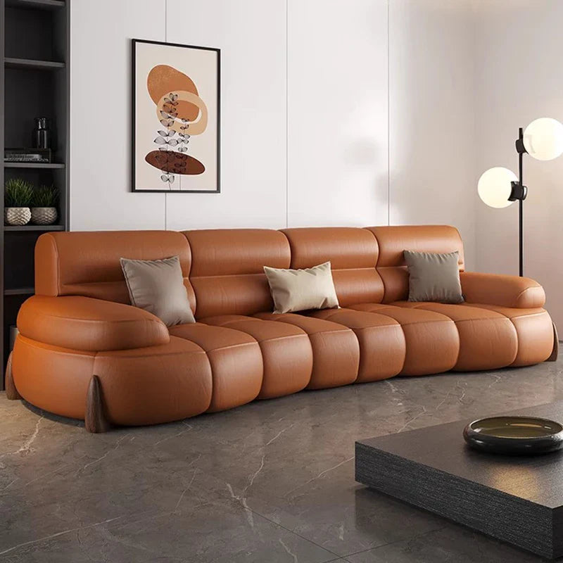 Luxury Cow Hide Leather Sectional Sofa Set - GraffitiWallArt