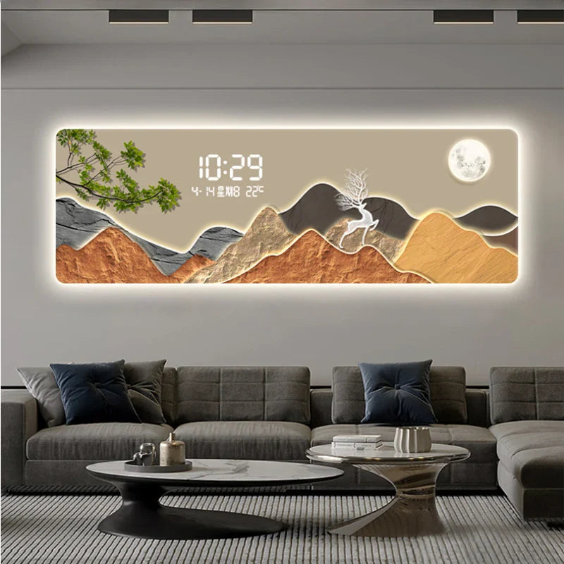 Mountains Silent Battery Digital Wall Clock