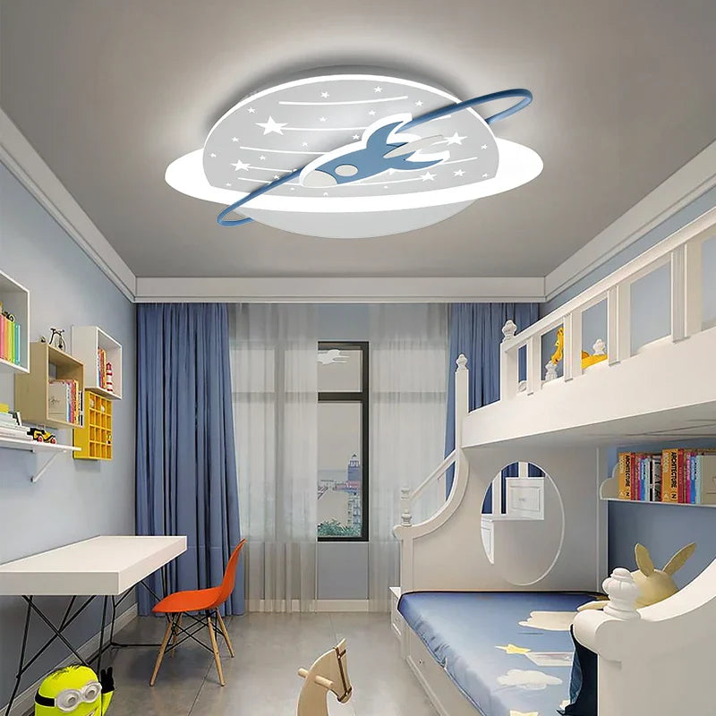 Rocket in Space Ceiling Light for Kids Room