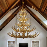 Lustre en chêne véritable de style bois de cerf