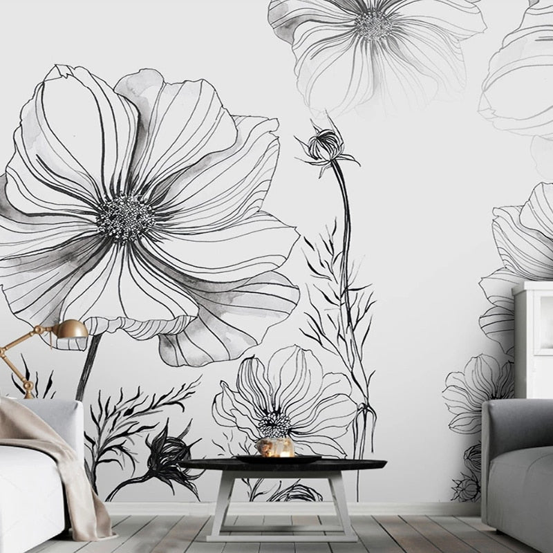 Sketch Flower Wallpaper Mural: Stunningly Unique Design