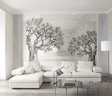 Sketchy Twin Trees Wallpaper Murals Transform your space