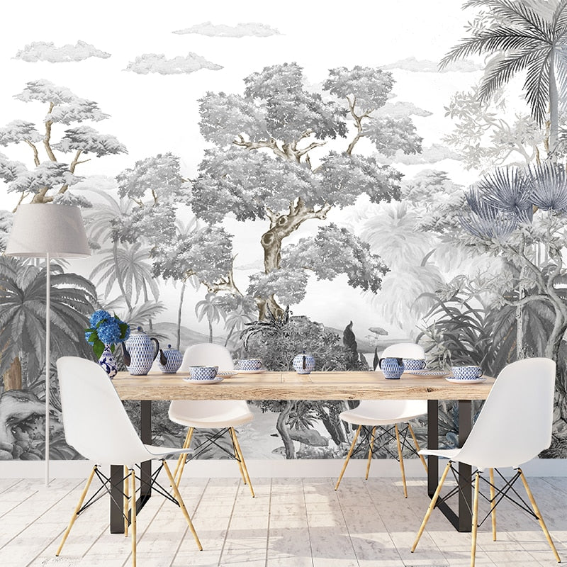 Sophisticated Monochrome Jungle Mural Wallpaper