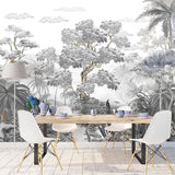 Sophisticated Monochrome Jungle Mural Wallpaper