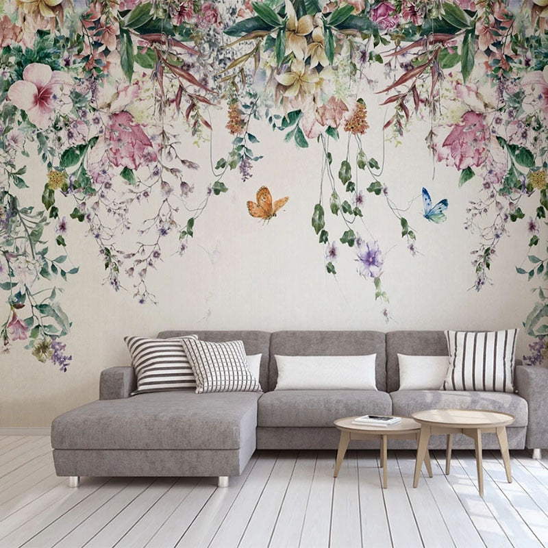 Vine Flowers Romantic Wallpaper for Home Wall Decor