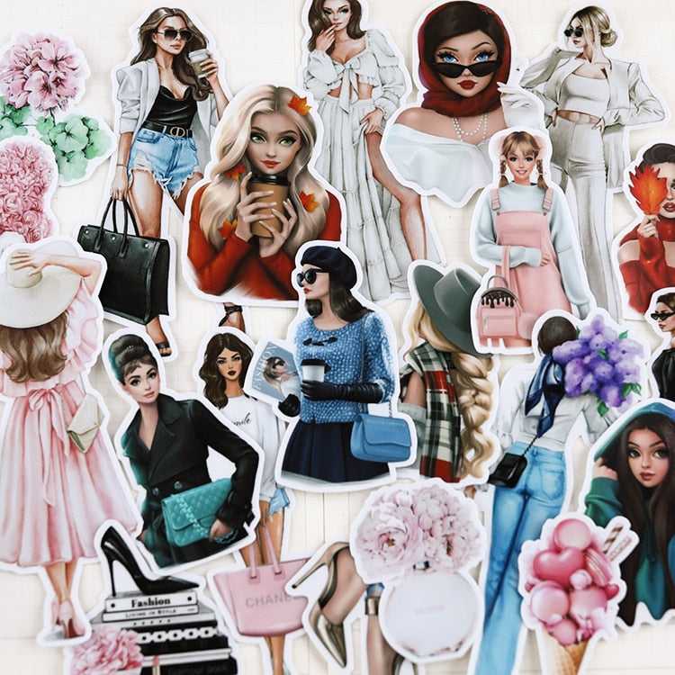 Fashion girl 21 Stickers Pack | Famous Bundle Stickers | Waterproof Bundle Stickers