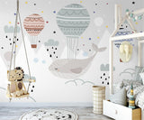 Whale and Air Balloons Kids Room Wallpaper Mural