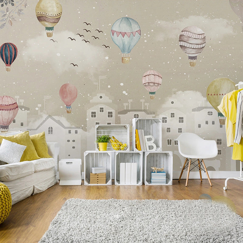 Whimsical Air Balloons Flying Nursery Wallpaper