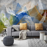 3D Geometric White Feather Wallpaper for Home Wall Decor