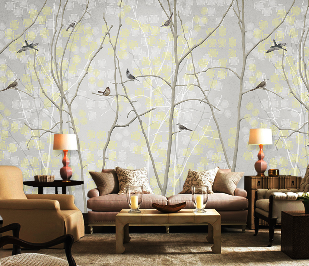 Winter Trees and Birds Trees Wallpaper Mural