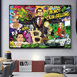 Abstract Wolf of Wall Street Graffiti Pop Art Canvas Painting Bitcoin Dollar Wall Art Posters and Prints Living Room Home Decor