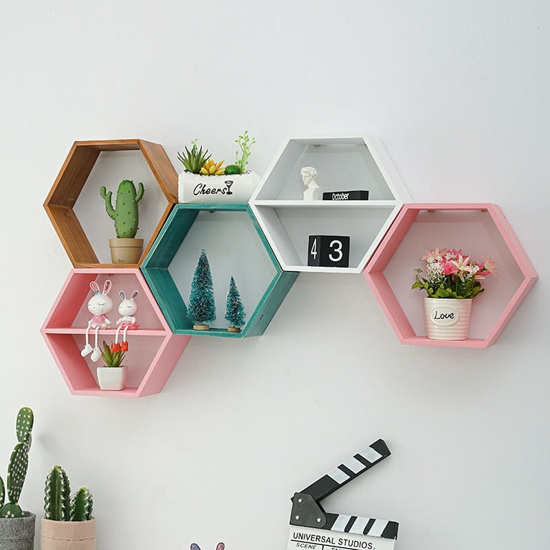 Wooden Hexagon Wall Shelf: for Stylish Storage