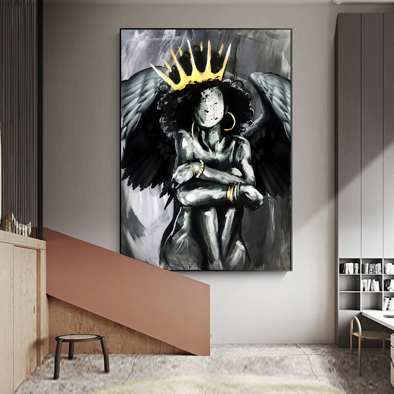 Art mural sur toile Africa Angel Queen Black Girl