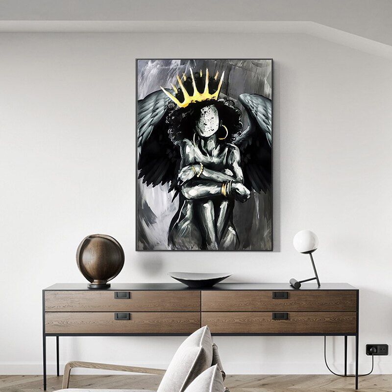 Art mural sur toile Africa Angel Queen Black Girl