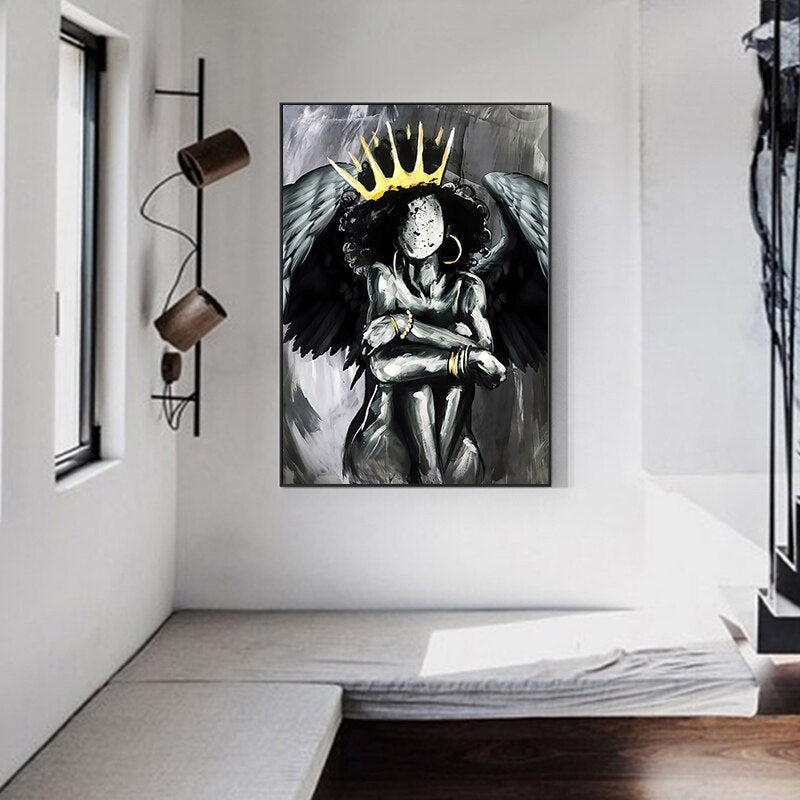 Art mural sur toile Africa Angel Queen Black Girl