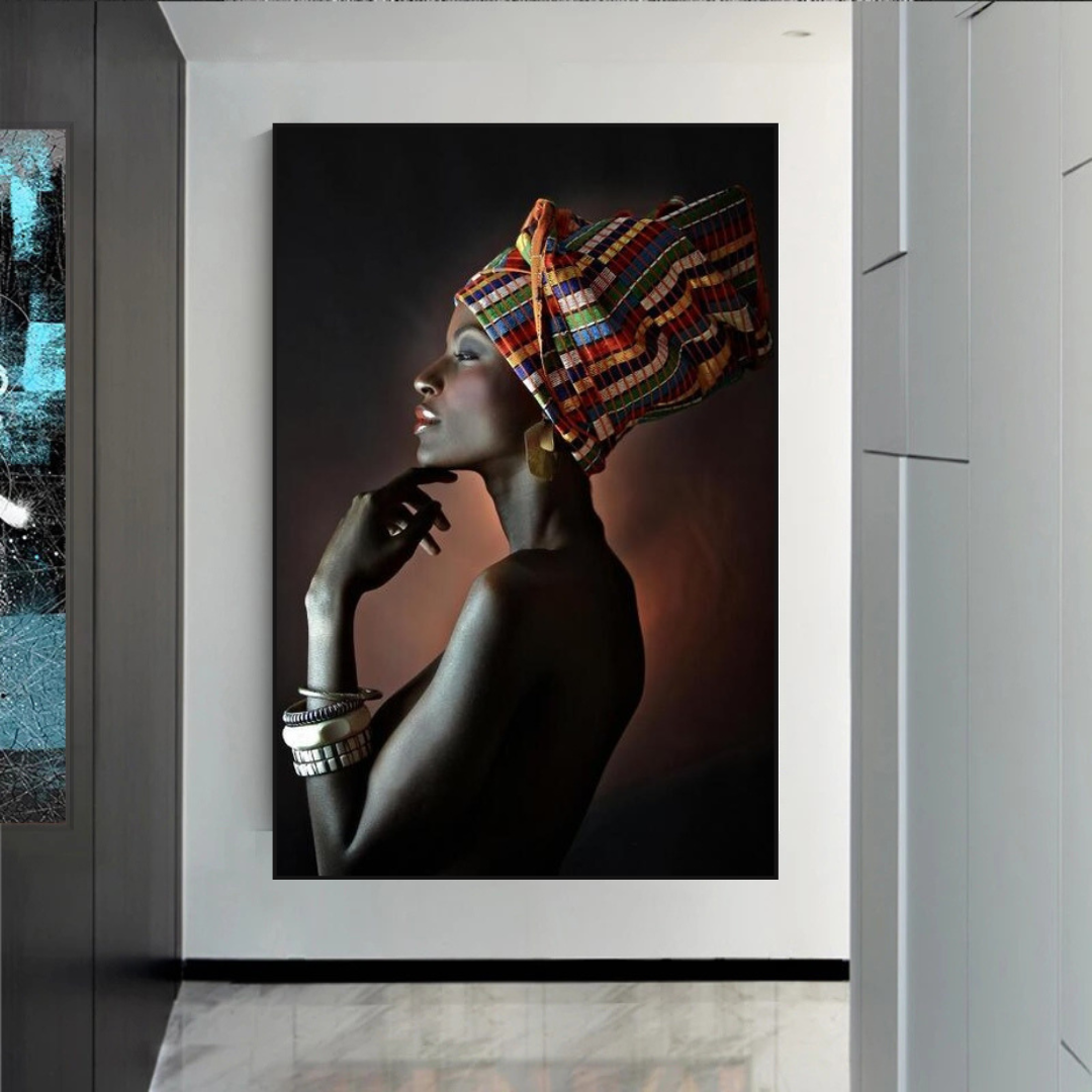 Afro Girl Crowned Flower Canvas Wall Art