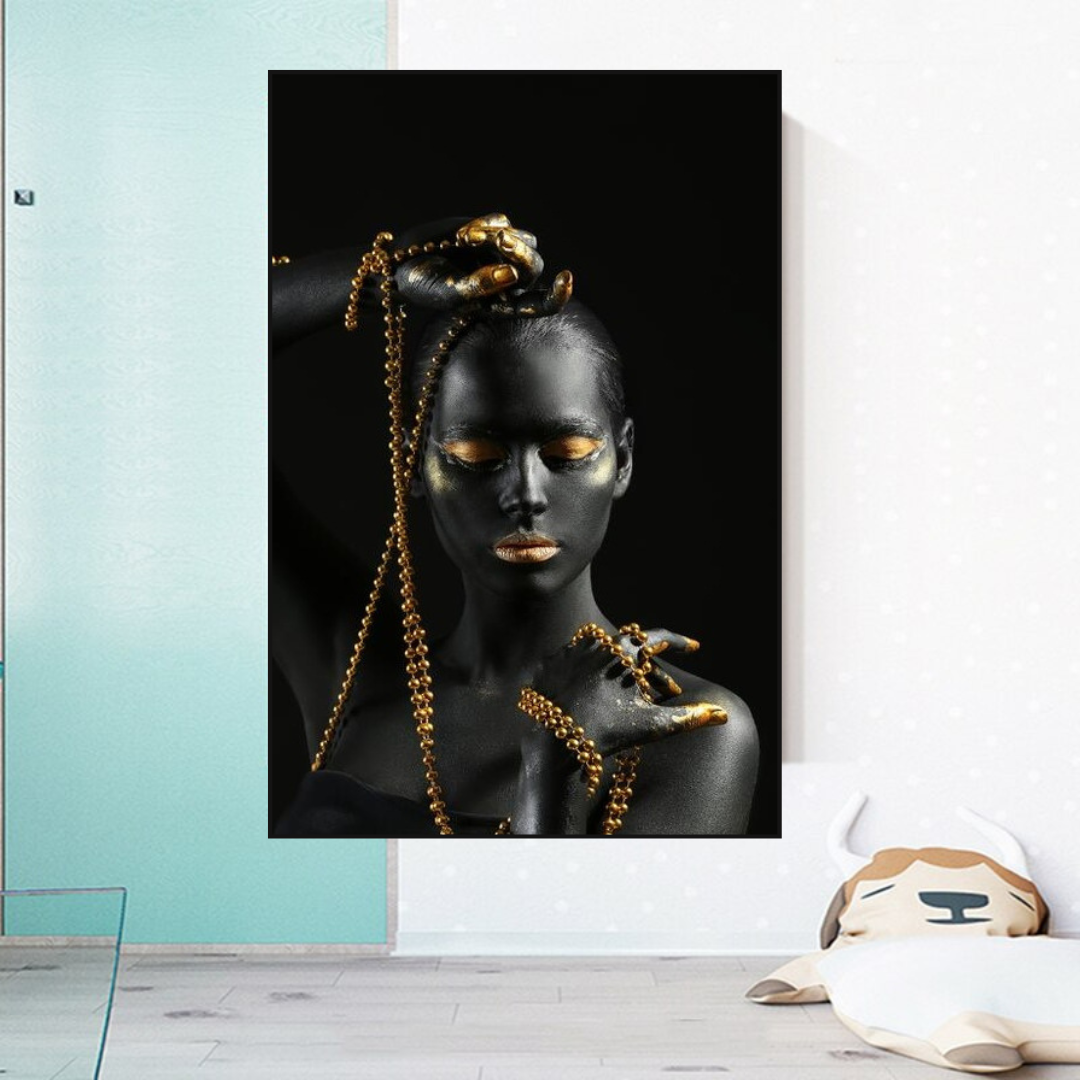 Afro Girl in Beads Jewel Canvas Wall Art