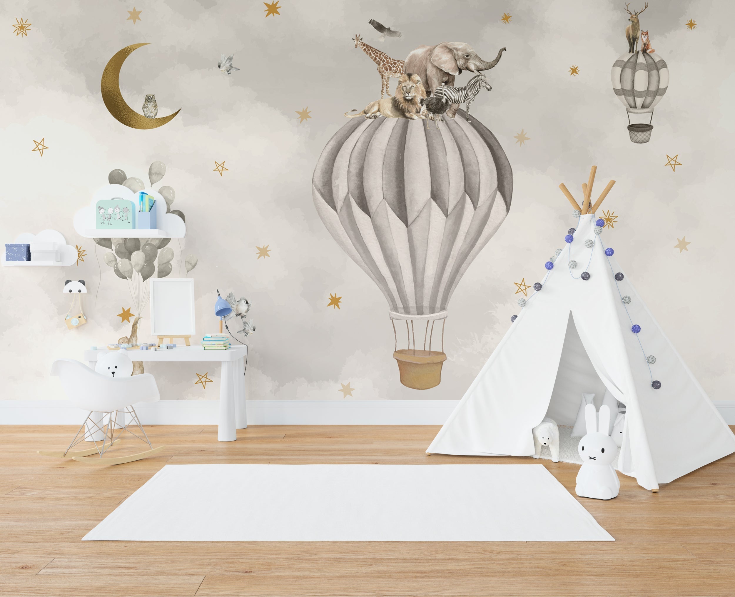 Air Balloon Safari Nursery Wallpaper Mural - Flying Safari