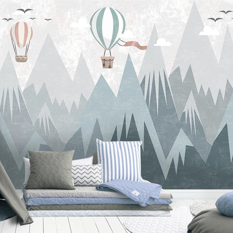 Air Balloons Flying over Mountain Peaks Nursery Wallpaper