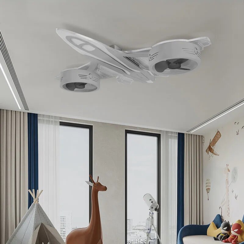 Airplane Ceiling Light with Fan for Kids Room - Light Grey