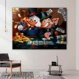 Alec Monopoly und Dagobert Duck spielen Poker auf Leinwand