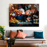 Alec Monopoly und Dagobert Duck spielen Poker auf Leinwand