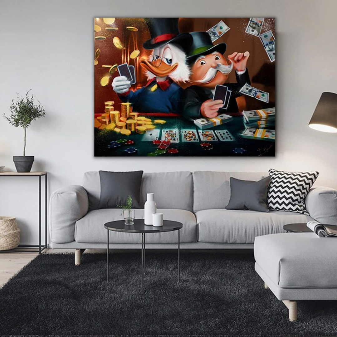 Alec Monopoly and Scrooge McDuck Playing Poker Canvas Print