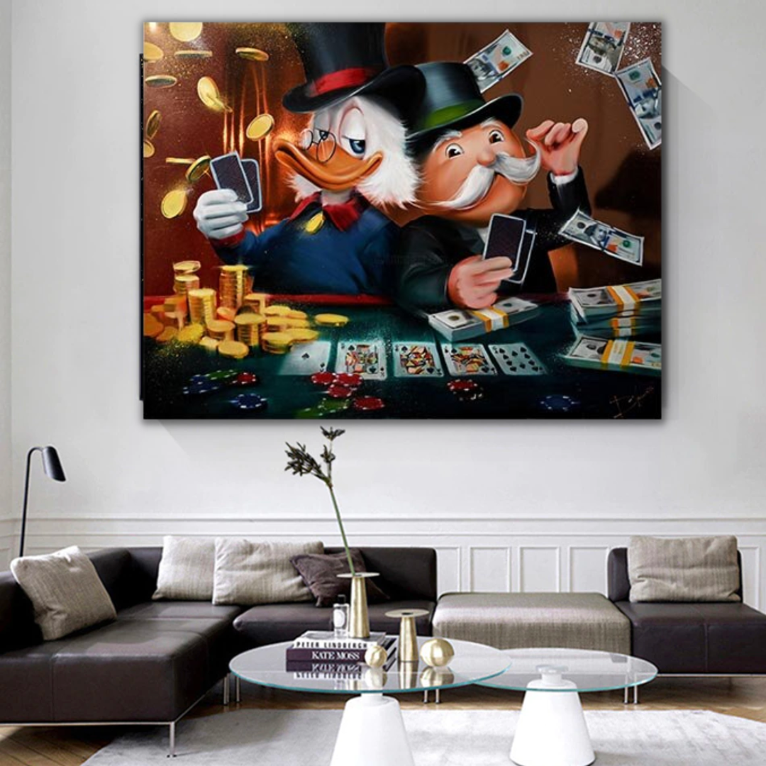 Alec Monopoly and Scrooge McDuck Playing Poker Canvas Print