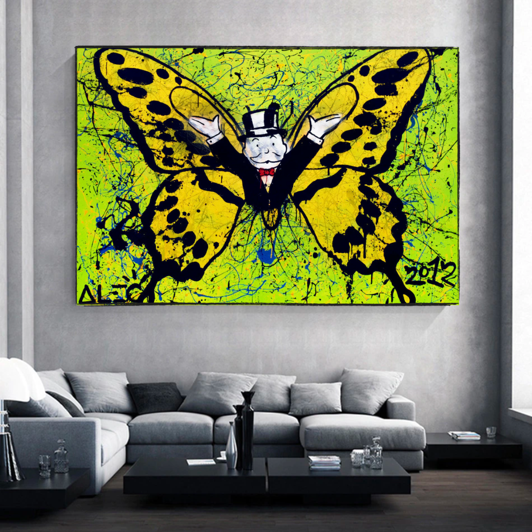 Alec Monopoly-Kunst zum Verkauf: Money Man Got Wings Canvas