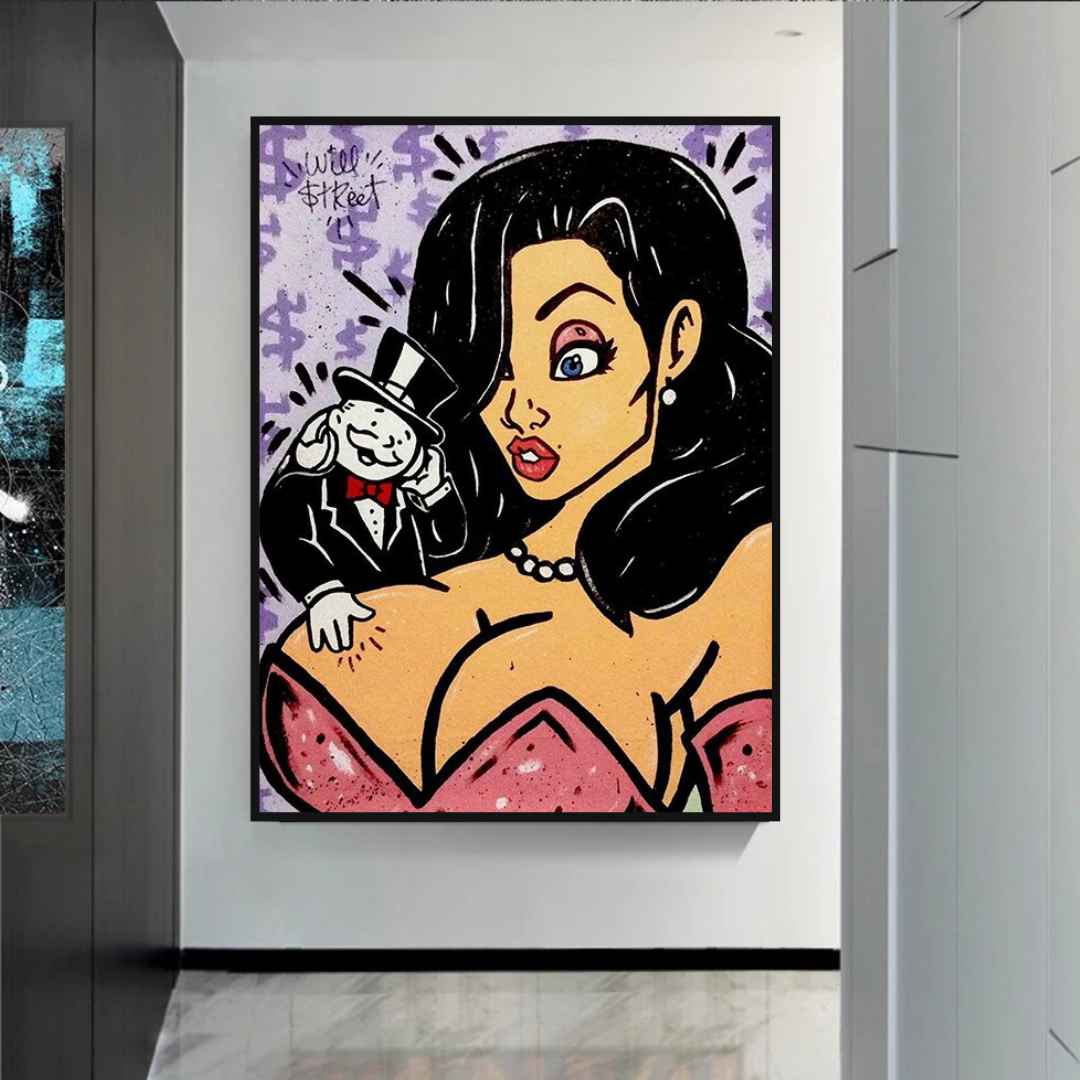 Alec Monopoly devient méchant avec Jessica Art mural sur toile