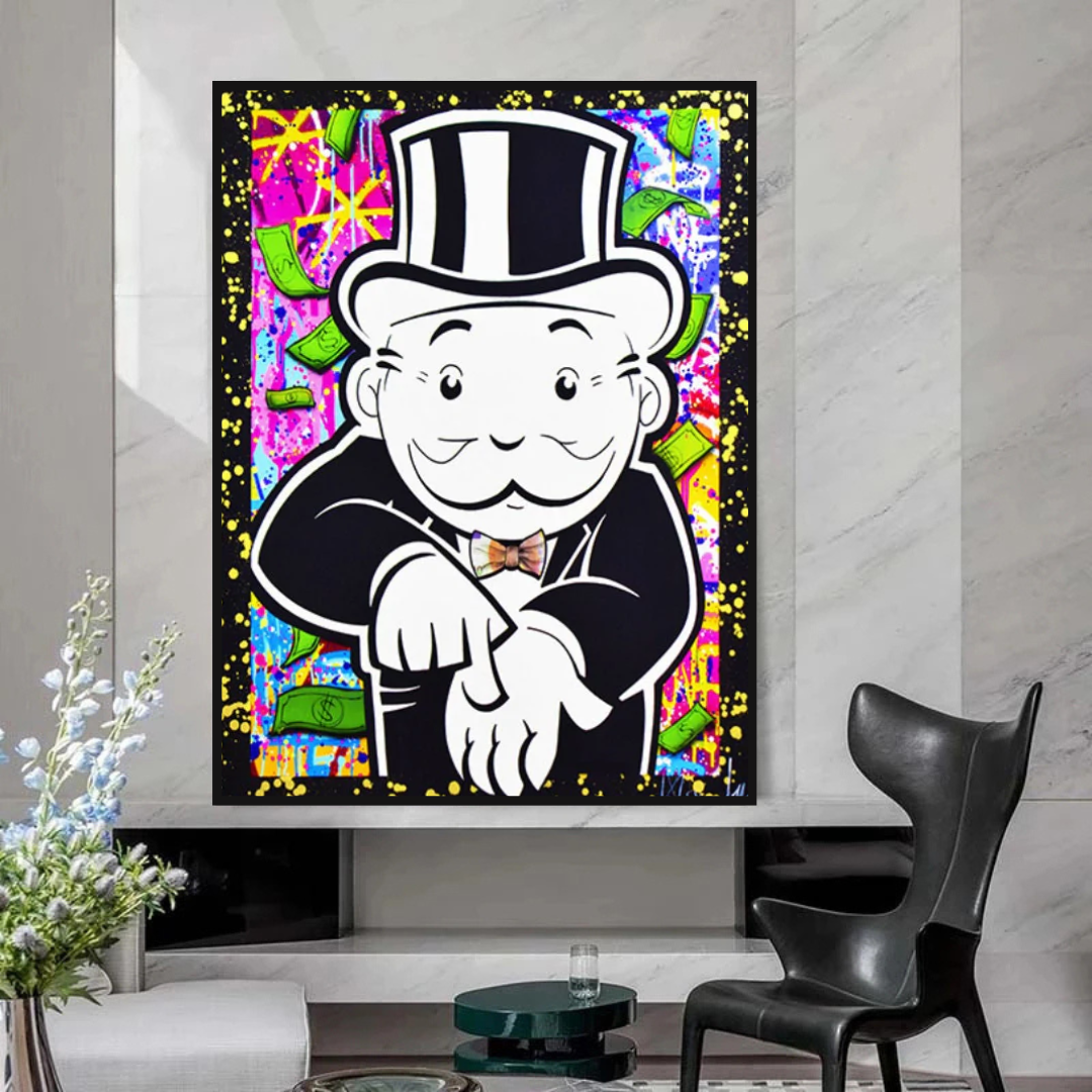 Alec Monopoly Leinwanddruck „Gib mir Geld“.