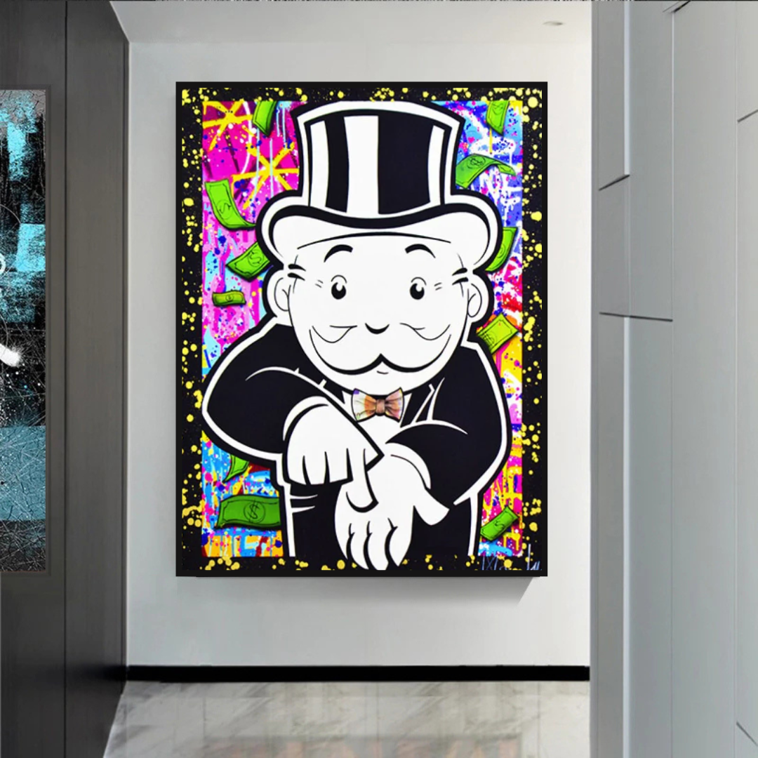 Alec Monopoly Leinwanddruck „Gib mir Geld“.