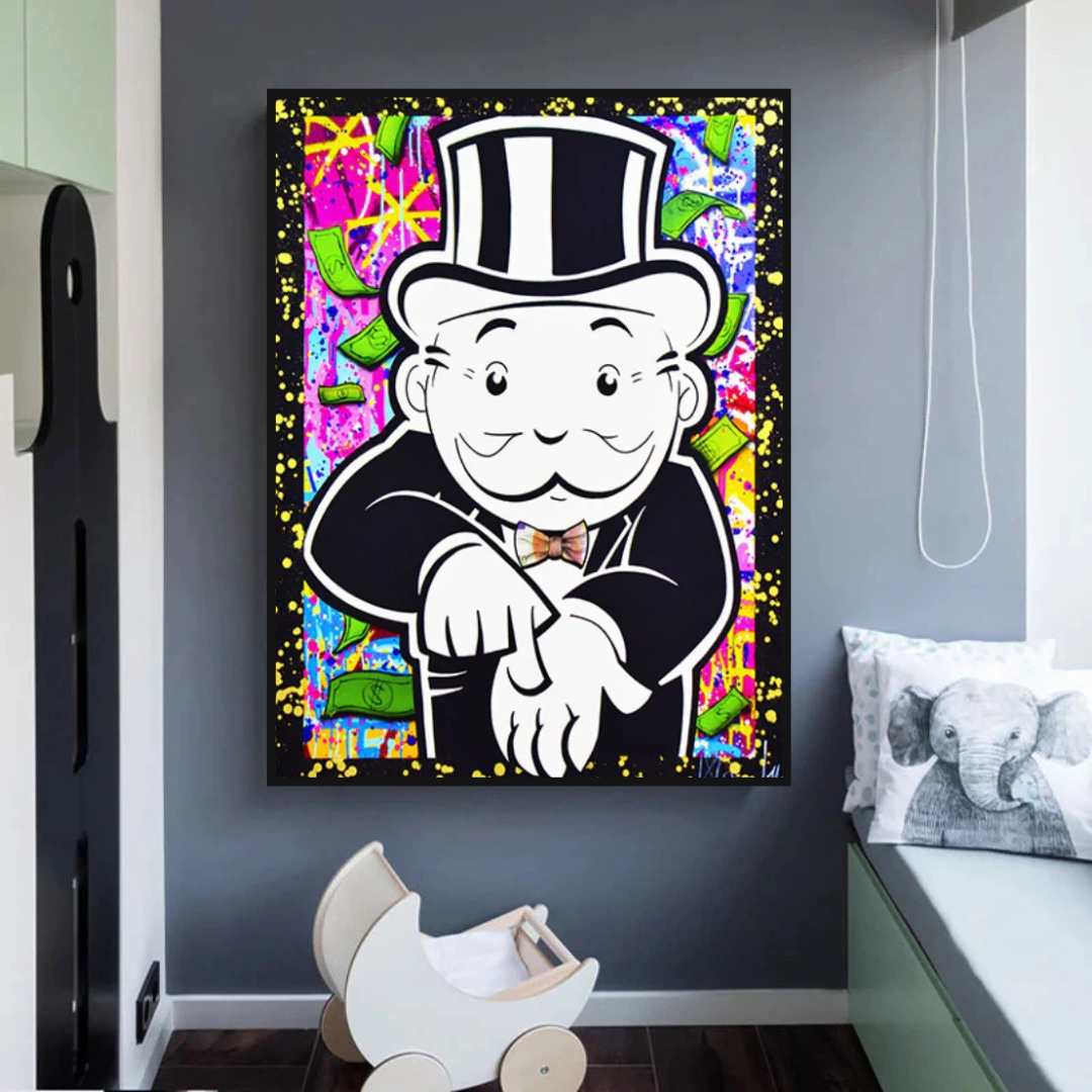 Alec Monopoly Leinwanddruck „Gib mir Geld“.